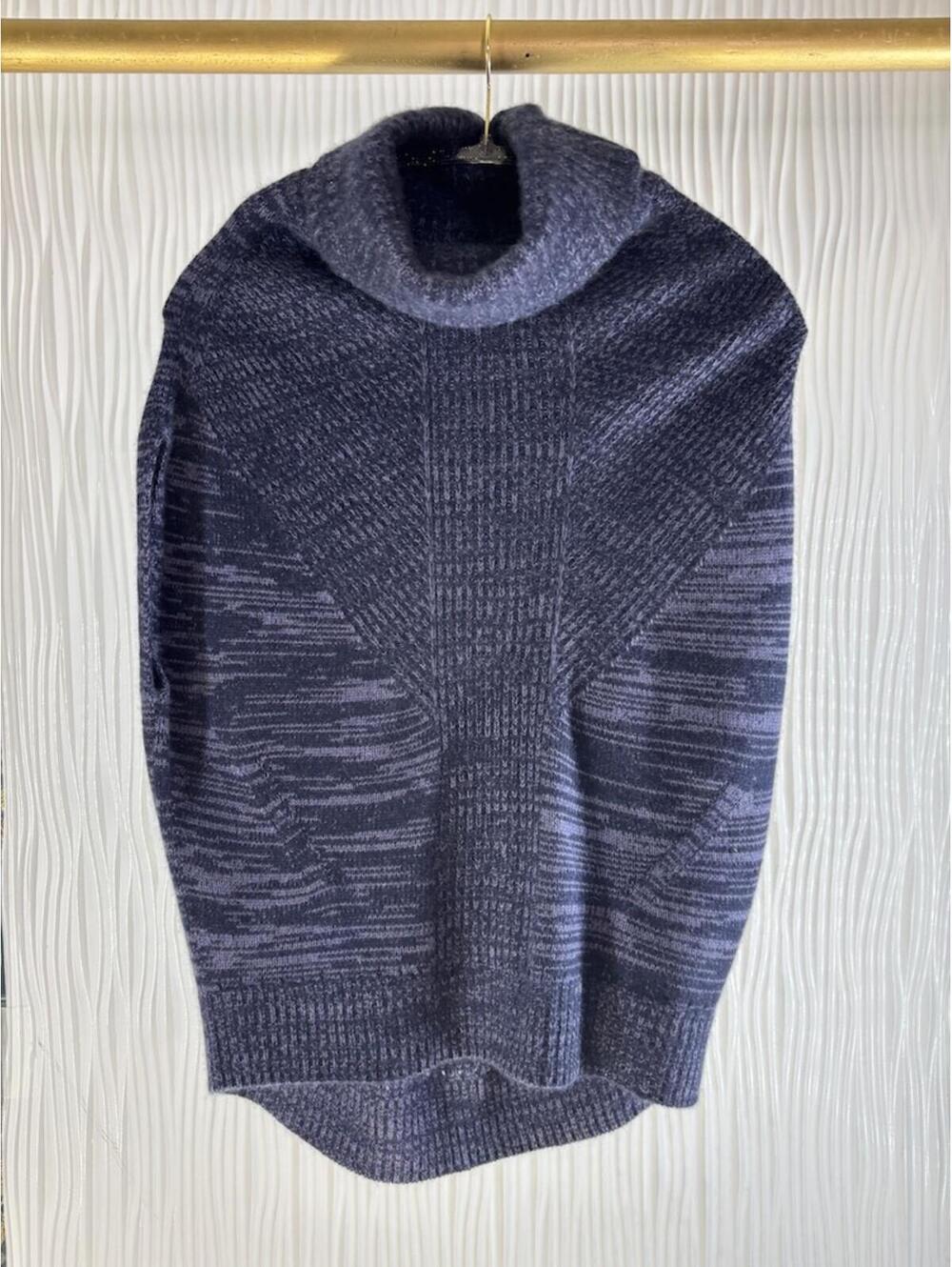 Moth Anthropologie Cashmere Turtleneck Knit Sweater Vest Navy Cream XSP NWOT